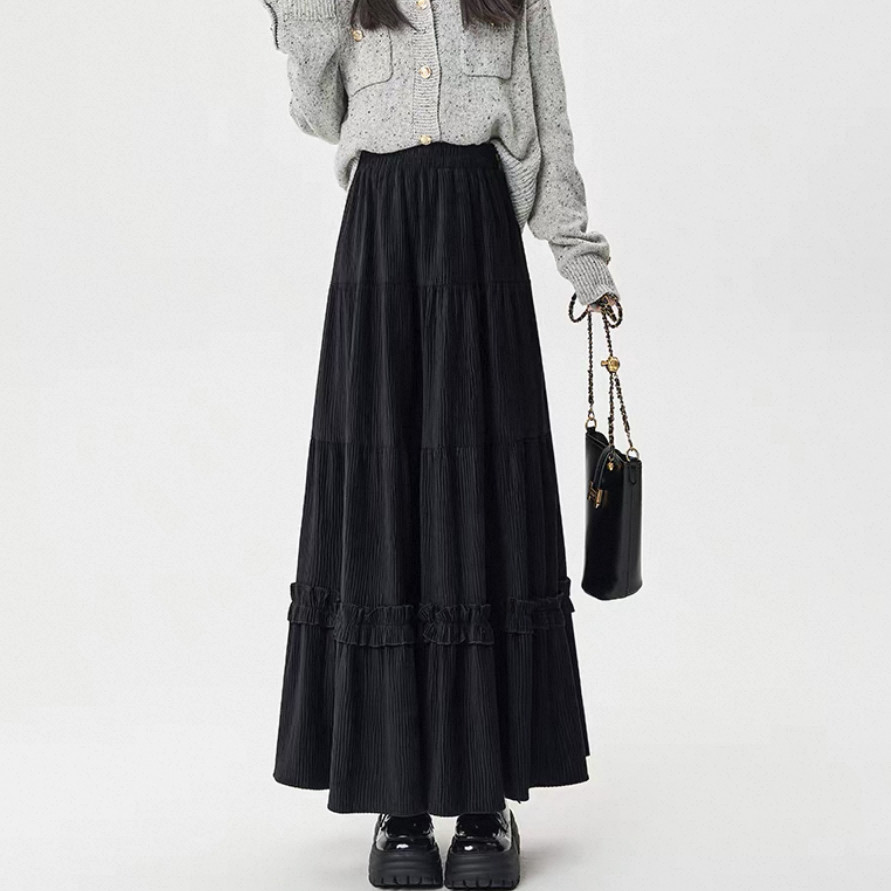 3色、大人カジュアルスカート、 ロングスカート、秋冬スカート、個性的スカート、厚手、防寒対策、受注制作