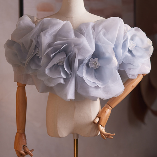 オフショルダー 立体花 青 DIY 綺麗 肩飾り ドレスアクセサリー 花嫁