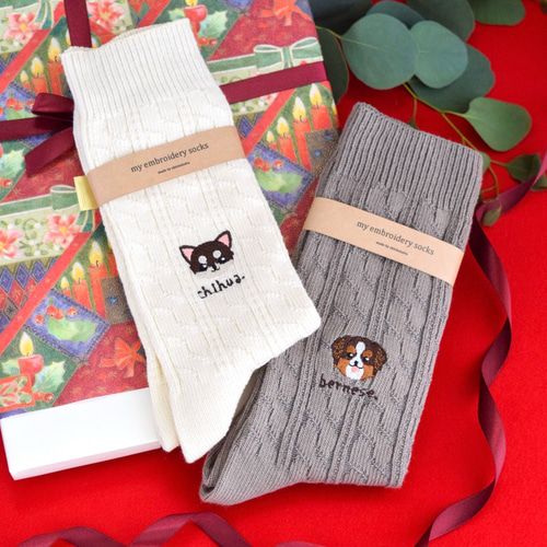 2足set】選べる犬74種！メンズ刺繍ソックス【選べる4色】靴下 男性