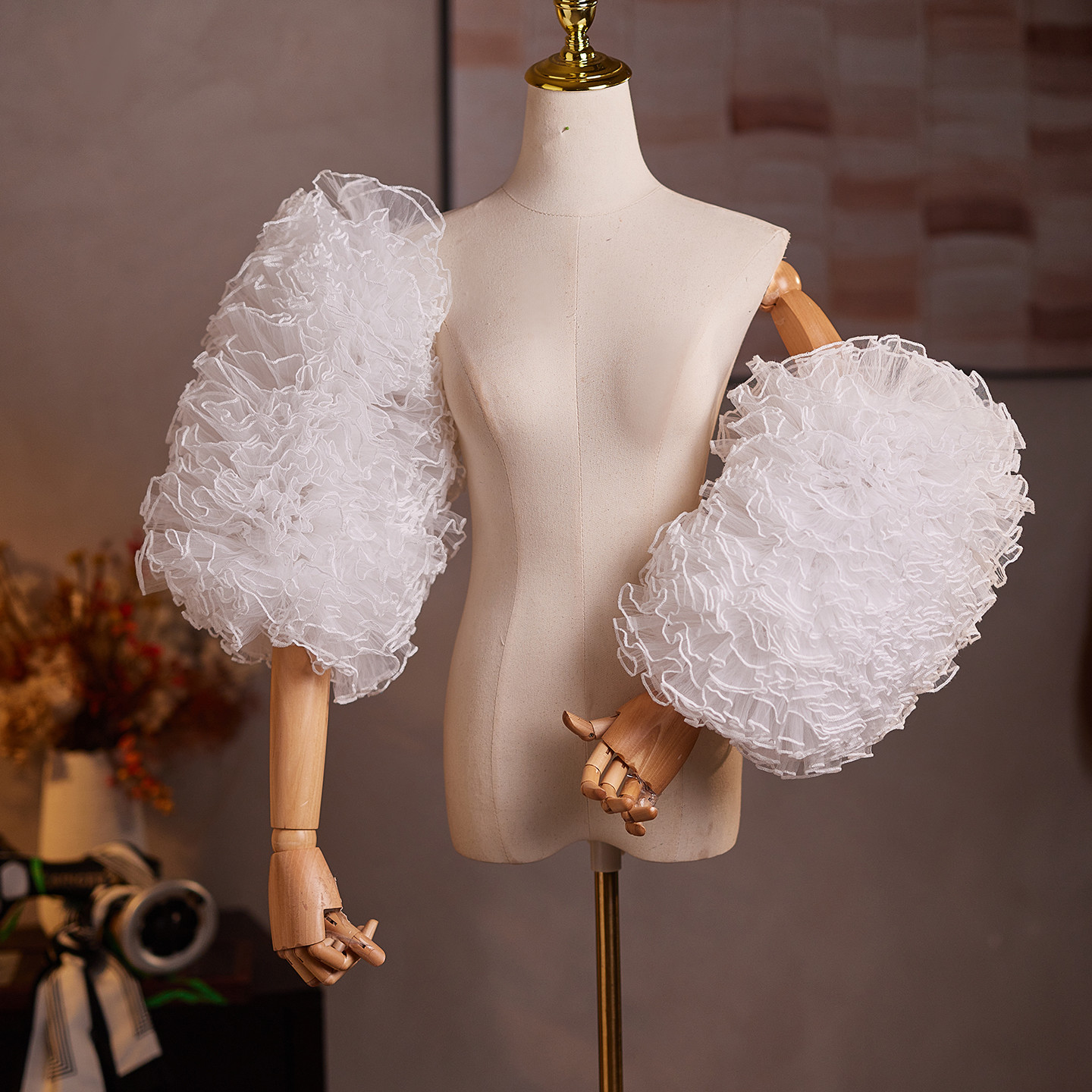 白 立体花 綺麗 上品 DIY 袖カバー 取り外し袖 ドレスアクセサリー パーティー ウェディングドレス DTY524