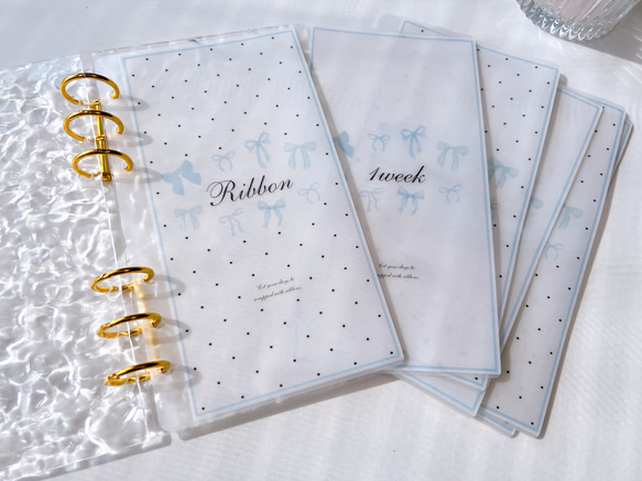 バインダー貯金 Saving リフィル A6サイズ 6枚 リボン ピンク