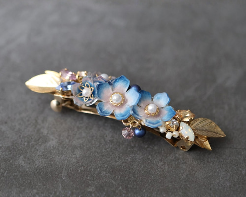 1500円 ブルー系バレッタ金具6cm ヘアアクセサリー 本物花プリザーブド 31b518b7033f734abd16a9e3b7ec17