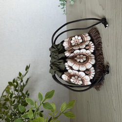 ミニ巾着 / カーキグリーン / 1点もの 3枚目の画像