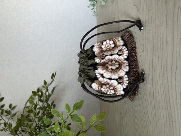 ミニ巾着 / カーキグリーン / 1点もの 3枚目の画像