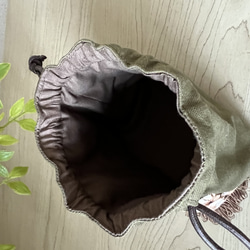 ミニ巾着 / カーキグリーン / 1点もの 4枚目の画像