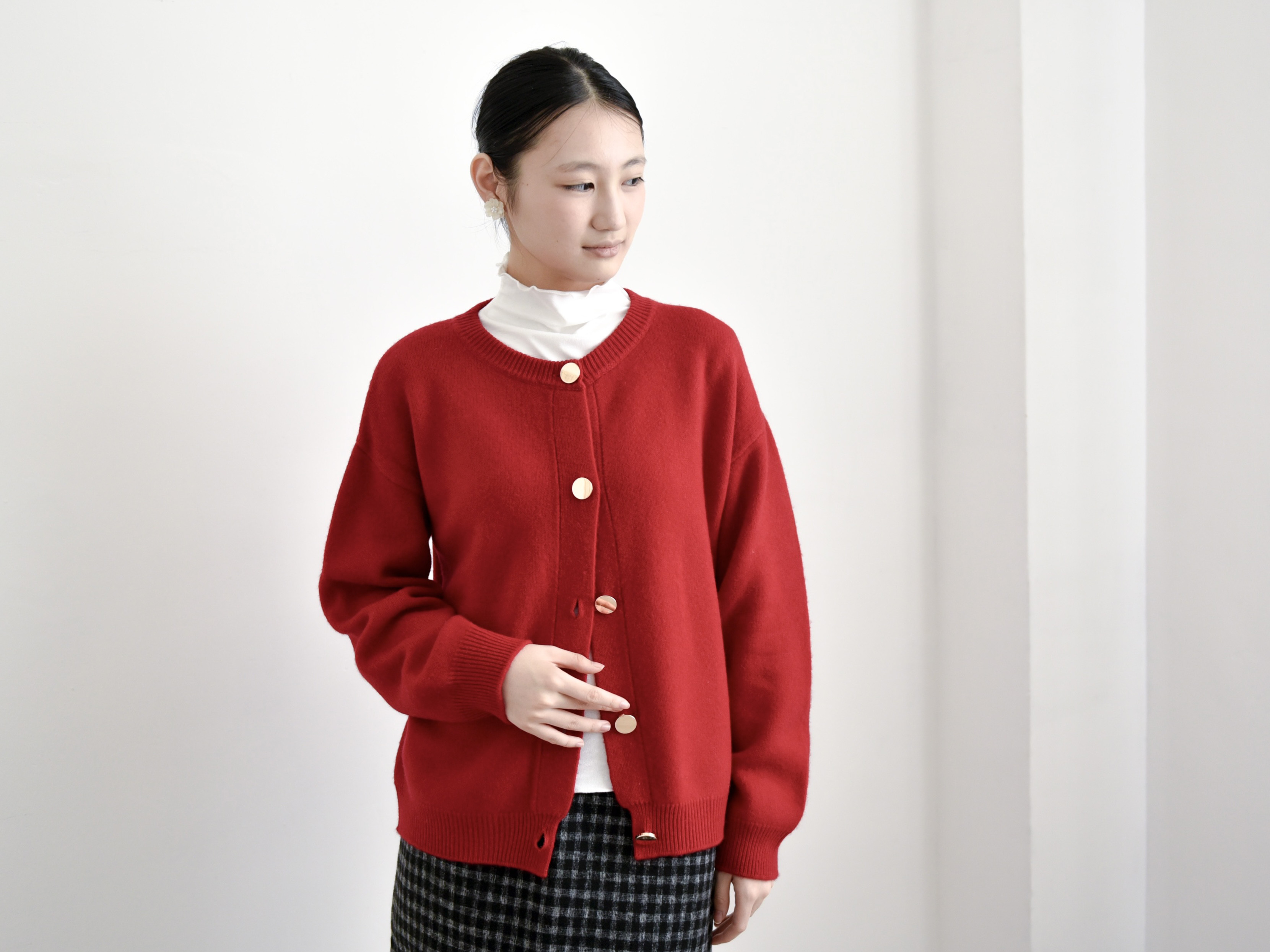 【カシミヤ★3カラー展開】カーディガン│鏡ボタン│厚手│カジュアル│通勤・通学│C-77
