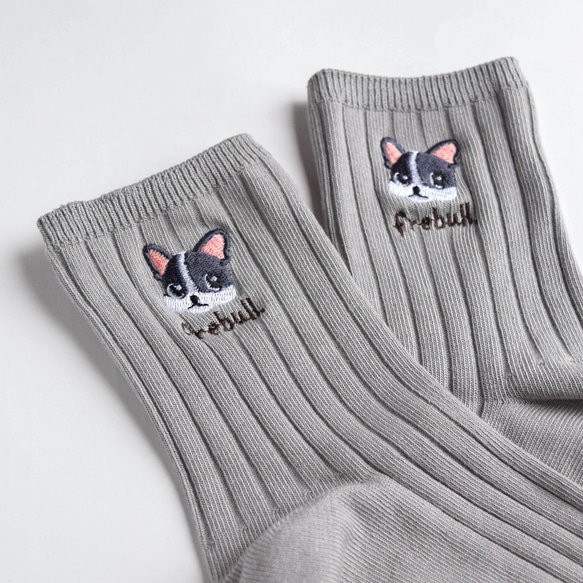 選べる犬74種！レディース刺繍ソックス【グレー】靴下 記念日 誕生日 うちの子 クリスマス 4枚目の画像