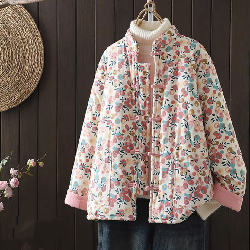 冬コーデ*コート*ファッション*コットンコート*花柄