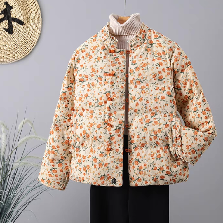 冬コーデ*コート*ファッション*コーデュロイコート*花柄