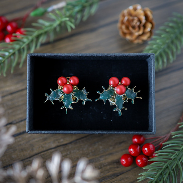 冬の贈りもの 柊のピアス／イヤリング＆ネックレス　冬限定ホリデーセット　クリスマスコフレ 8枚目の画像