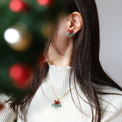 冬の贈りもの 柊のピアス／イヤリング＆ネックレス　冬限定ホリデーセット　クリスマスコフレ 2枚目の画像