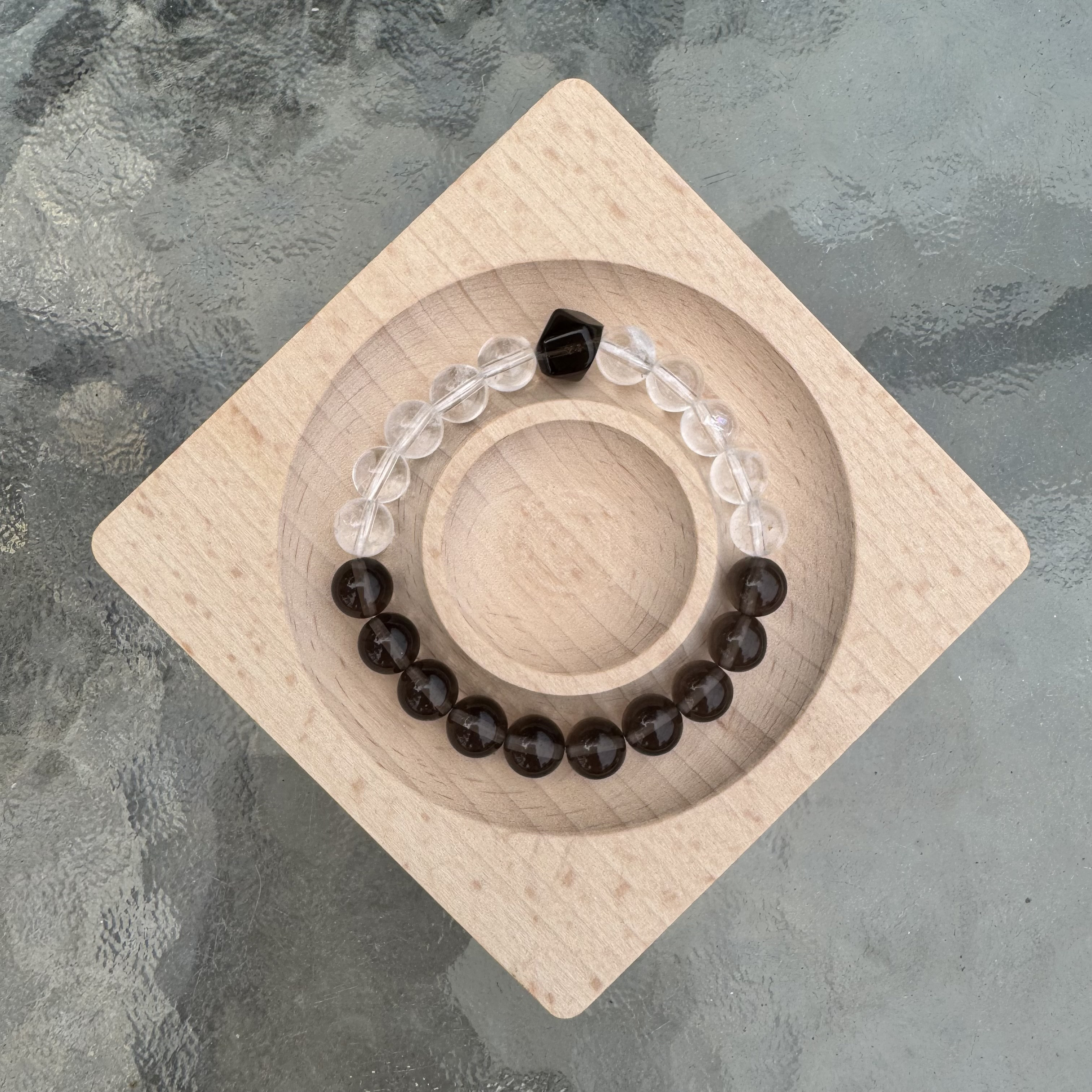 茶晶＆白水晶 8mmブレスレット｜11粒＋10粒｜手首サイズ調整可