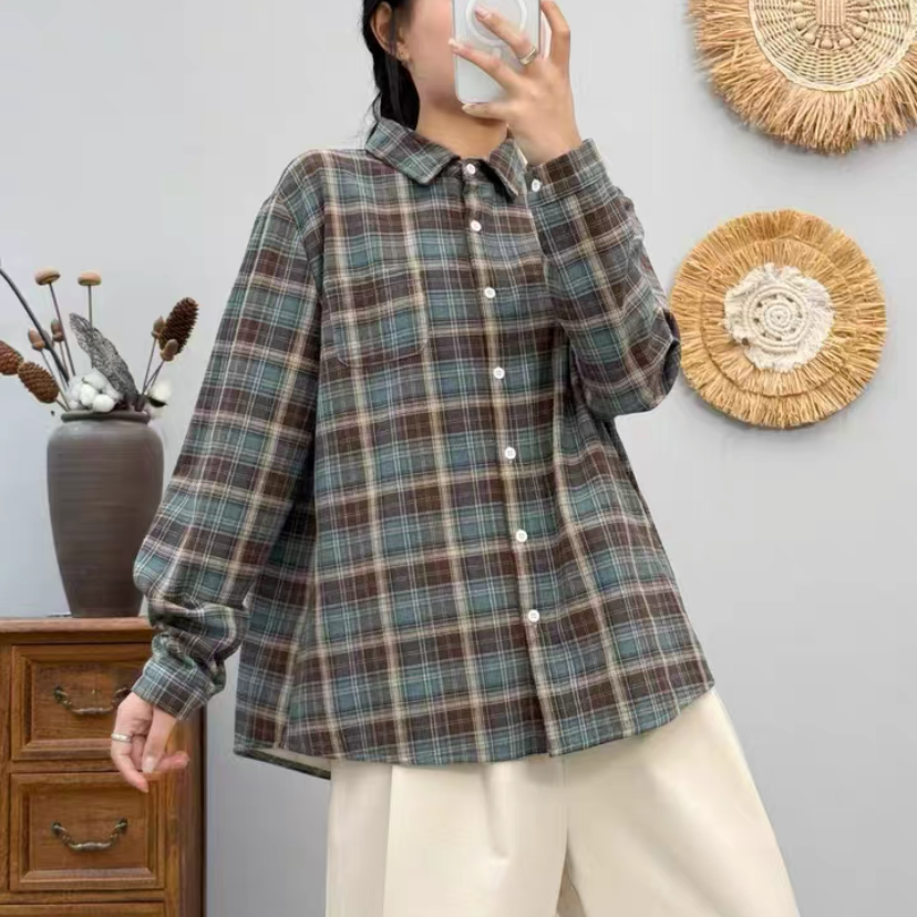 冬コーデ*ブラウス*裏起毛*コットン*長袖*春秋コーデ*ファッション