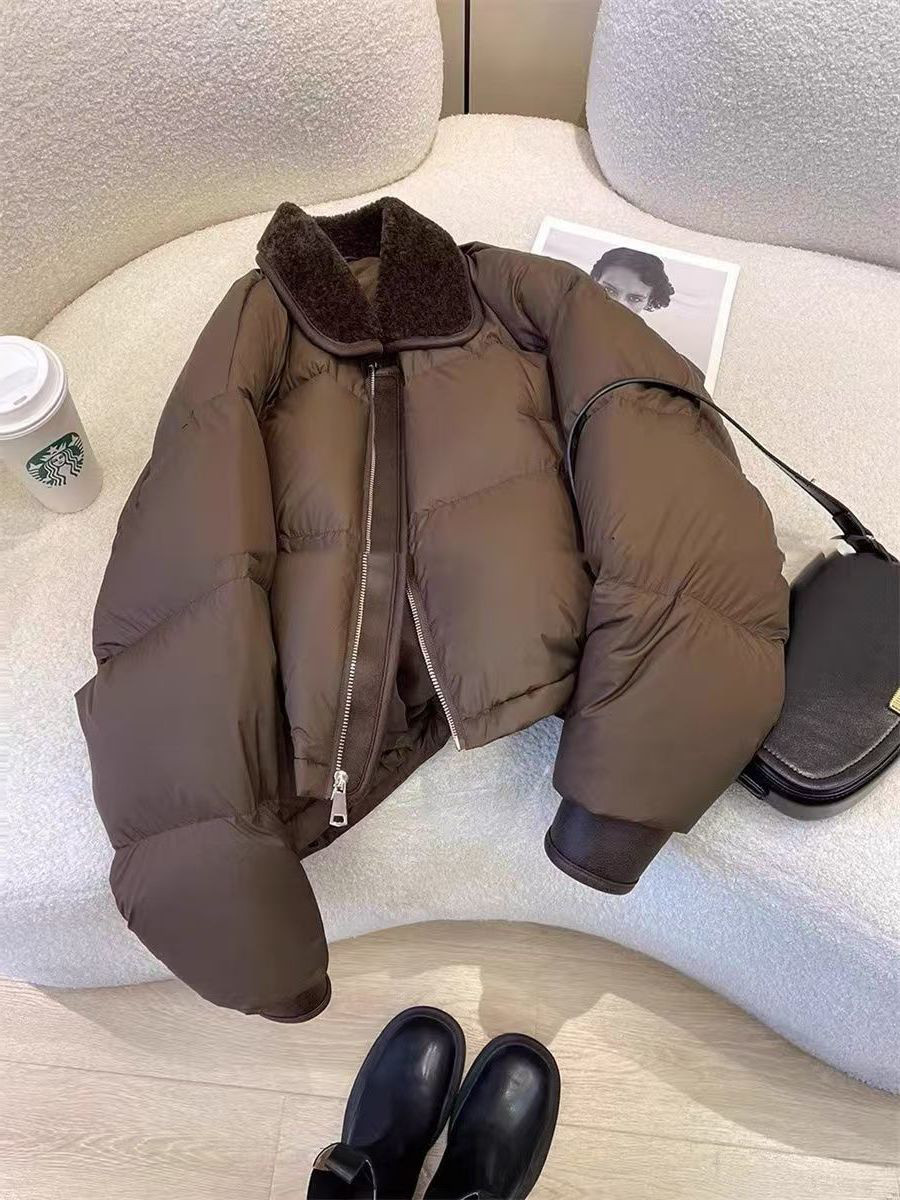 美拉徳復古の茶色のパッチワークの襟のダウン綿服女性秋冬小柄で薄くて薄い暖かいパン服コートです 6,863円