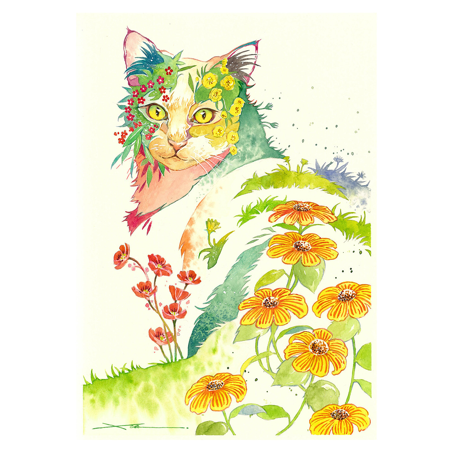 猫(モフモフ)_水彩原画_イラスト