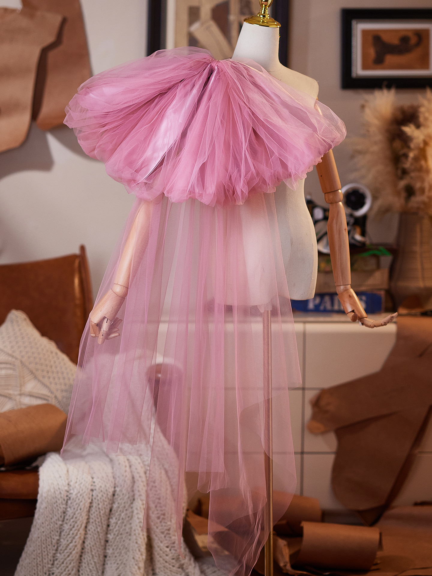 ケープ トレーン ピンク 特大リボン 綺麗 DIY 肩飾り アクセサリー パーティー ウェディングドレス DTY508