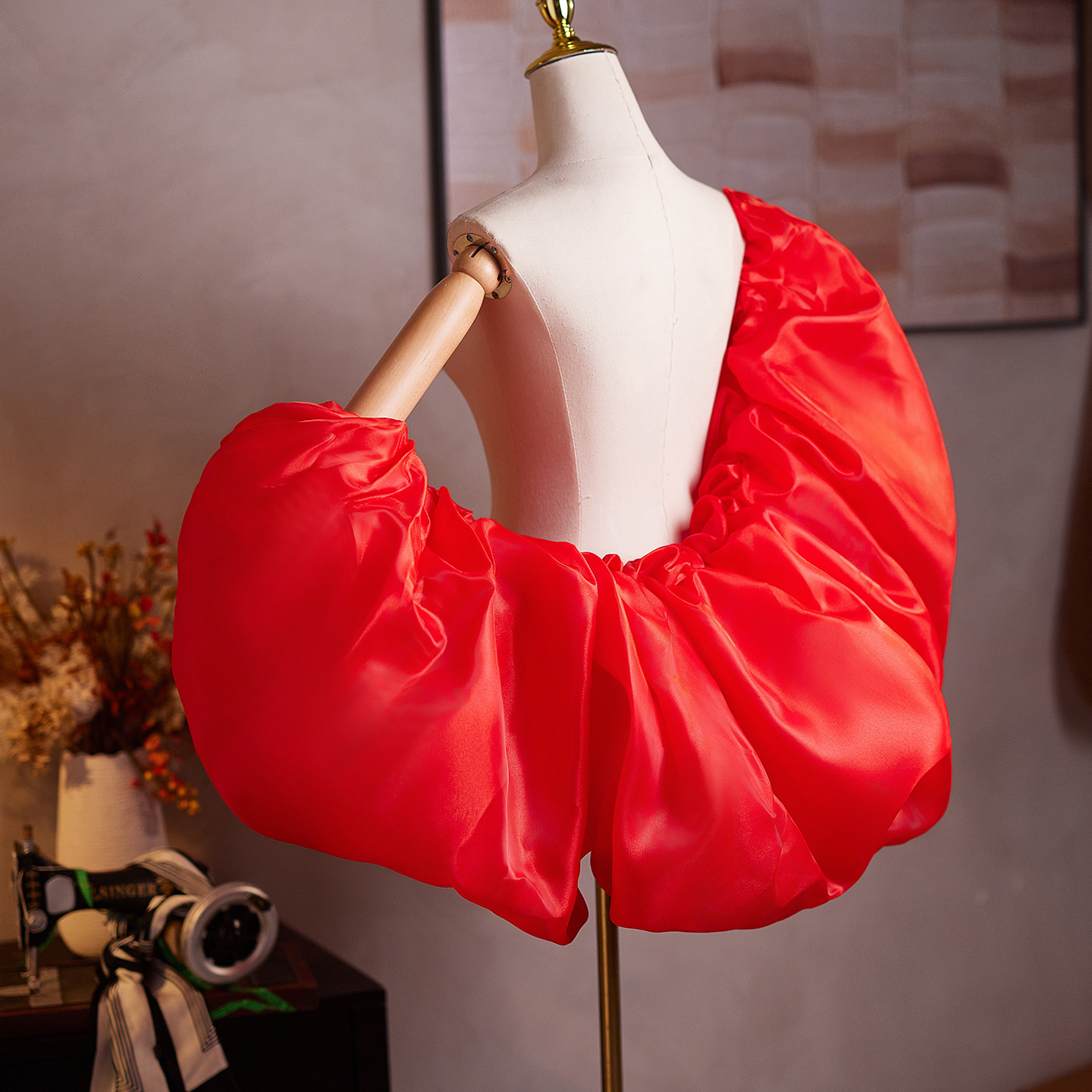 ケープ 赤 サテン 高級感 DIY 肩飾り ドレスアクセサリー パーティー ウェディングドレス DTY522