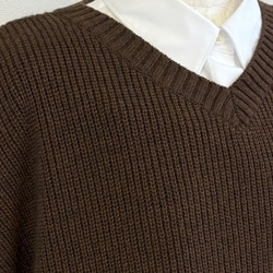 ★新色★　重ね着コーデ　片畦オーバーサイズ　ニットベスト　【ダークブラウン杢】 5枚目の画像