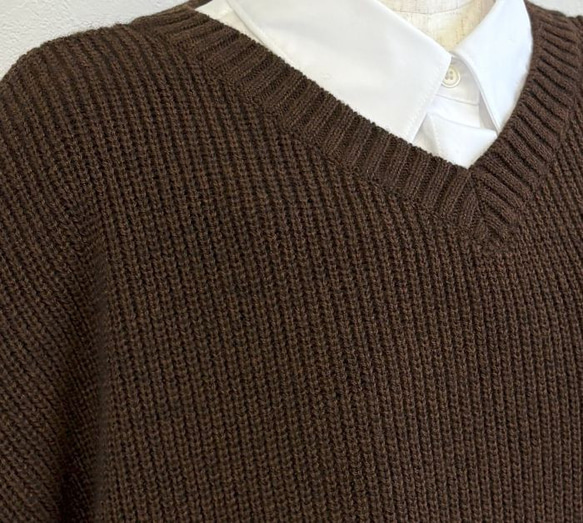 ★新色★　重ね着コーデ　片畦オーバーサイズ　ニットベスト　【ダークブラウン杢】 5枚目の画像