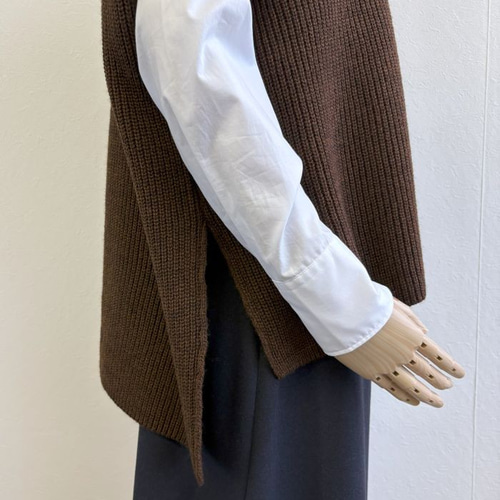 ☆新色☆ 重ね着コーデ 片畦オーバーサイズ ニットベスト 【ダーク