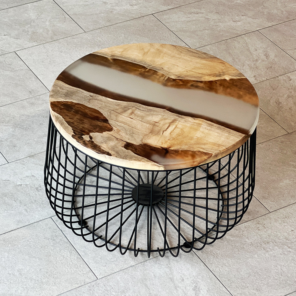 【一点もの】タブ 椨 レジンテーブル サイドテーブル 天然木 605mm×605mm×449mm 厚24mm