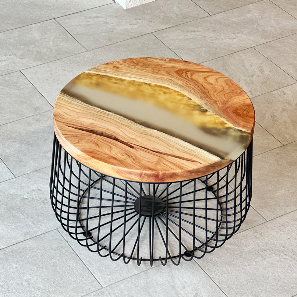 【一点もの】センダン  栴檀 レジンテーブル サイドテーブル 天然木 605mm×605mm×454mm 厚36mm