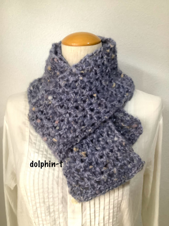 再販＊ふんわり＆ネップラメのマフラー　引き揃えの手編み　#4 1枚目の画像