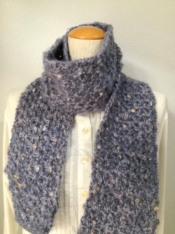 再販＊ふんわり＆ネップラメのマフラー　引き揃えの手編み　#4 2枚目の画像