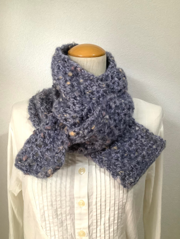 再販＊ふんわり＆ネップラメのマフラー　引き揃えの手編み　#4 3枚目の画像