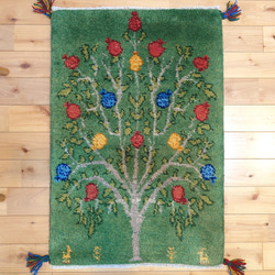 ペルシャ ギャッベ リビング ラグ 200x155cm ザクロの木 緑色 RJ11350