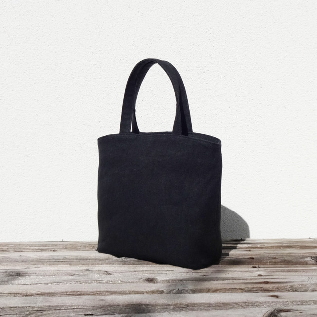 リネン帆布のミニトートバッグ　（黒）　　裏地：ライトベージュ