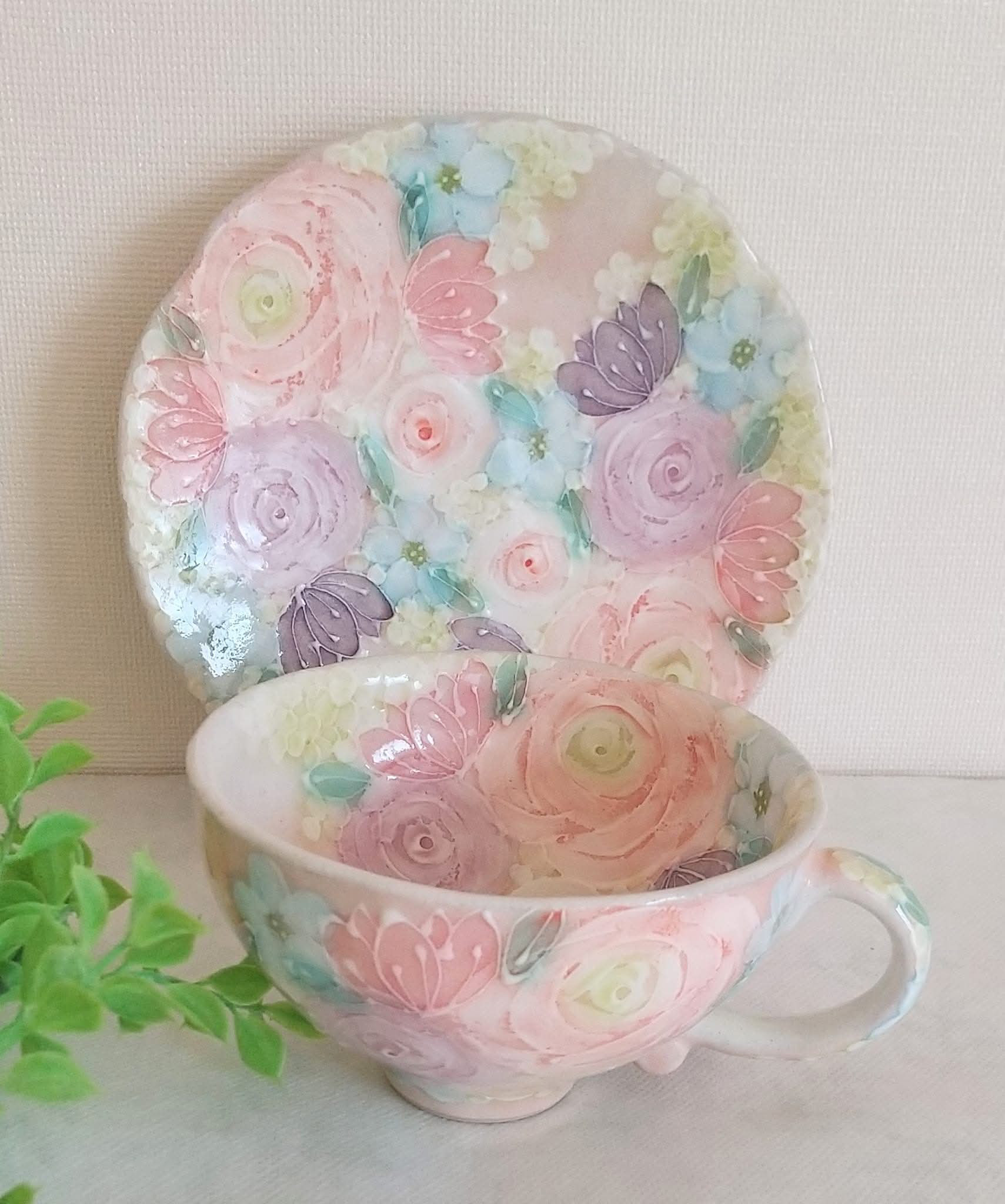 ゆずりは工房 コーヒーカップ&ソーサー (色彩優花) 工房ゆずりは  瀬戸焼 新品