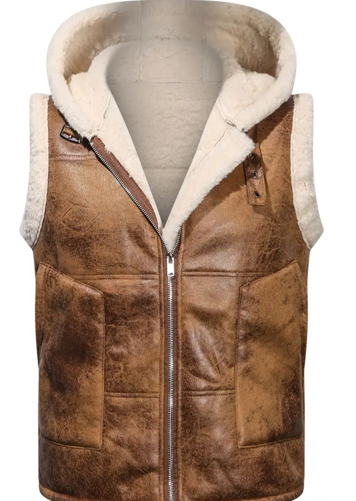 ジャケット ムートン コート メンズ ジレ フード サーマル ラムズウール ベスト ノースリーブ ジップ付き 屋内 屋外
