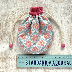 【S】内袋が２部屋に分かれていて便利♪『LIBERTY＆ハーフリネンの巾着袋』ロイヤルローズ（ピンク） 2枚目の画像