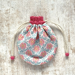 【S】内袋が２部屋に分かれていて便利♪『LIBERTY＆ハーフリネンの巾着袋』ロイヤルローズ（ピンク） 5枚目の画像