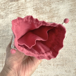 【S】内袋が２部屋に分かれていて便利♪『LIBERTY＆ハーフリネンの巾着袋』ロイヤルローズ（ピンク） 4枚目の画像