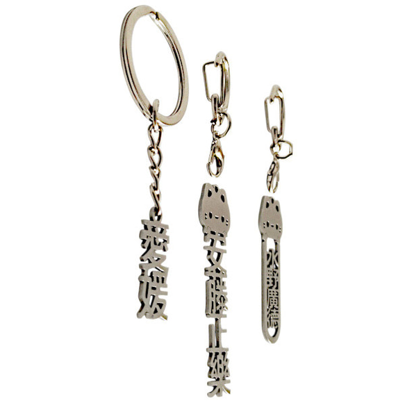 愛媛 切り文字ネームタグ 漢字形状透かし彫り銀色ステンレス製キーホルダー 丸環式・縦型シンプル・外枠無・ゴシック体 セミ 8枚目の画像