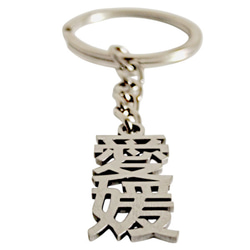 愛媛 切り文字ネームタグ 漢字形状透かし彫り銀色ステンレス製キーホルダー 丸環式・縦型シンプル・外枠無・ゴシック体 セミ 4枚目の画像