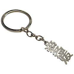 愛媛 切り文字ネームタグ 漢字形状透かし彫り銀色ステンレス製キーホルダー 丸環式・縦型シンプル・外枠無・ゴシック体 セミ 2枚目の画像