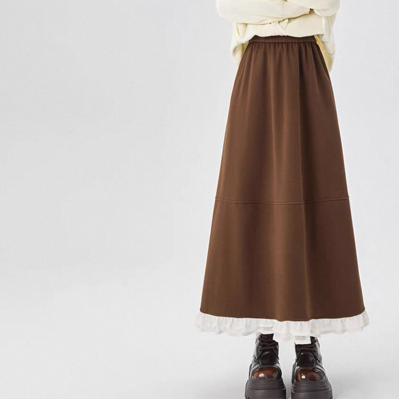 3色、大人カジュアルスカート、 ロングスカート、秋冬スカート、無地スカート、個性的、厚手、防寒対策、受注制作