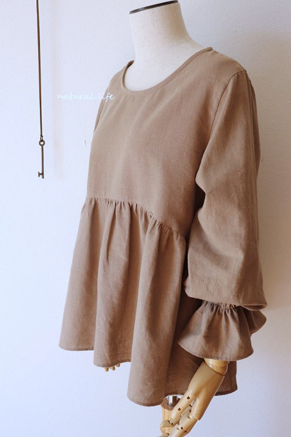 ハーフリネンのキャンディースリーブtops（モカベージュ） 13枚目の画像