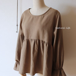ハーフリネンのキャンディースリーブtops（モカベージュ） 11枚目の画像