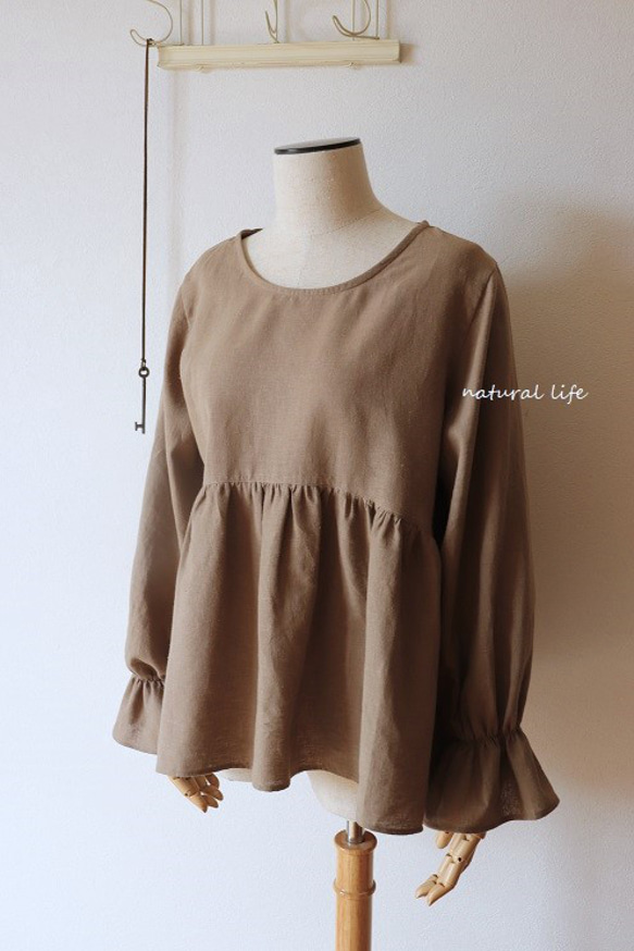 ハーフリネンのキャンディースリーブtops（モカベージュ） 11枚目の画像