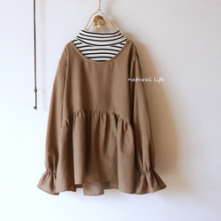 ハーフリネンのキャンディースリーブtops（モカベージュ） 6枚目の画像