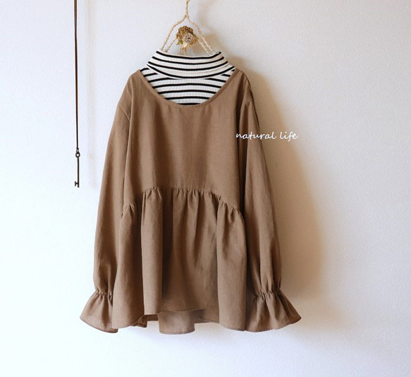 ハーフリネンのキャンディースリーブtops（モカベージュ） 6枚目の画像