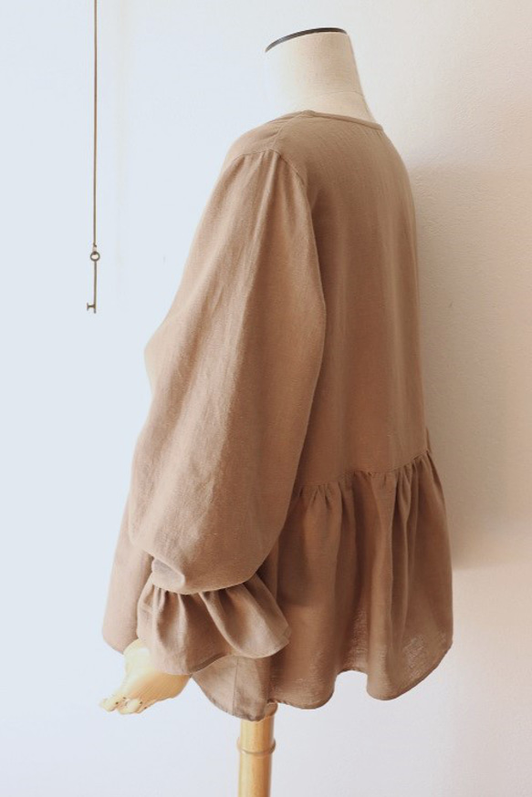 ハーフリネンのキャンディースリーブtops（モカベージュ） 12枚目の画像