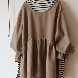 ハーフリネンのキャンディースリーブtops（モカベージュ） 9枚目の画像