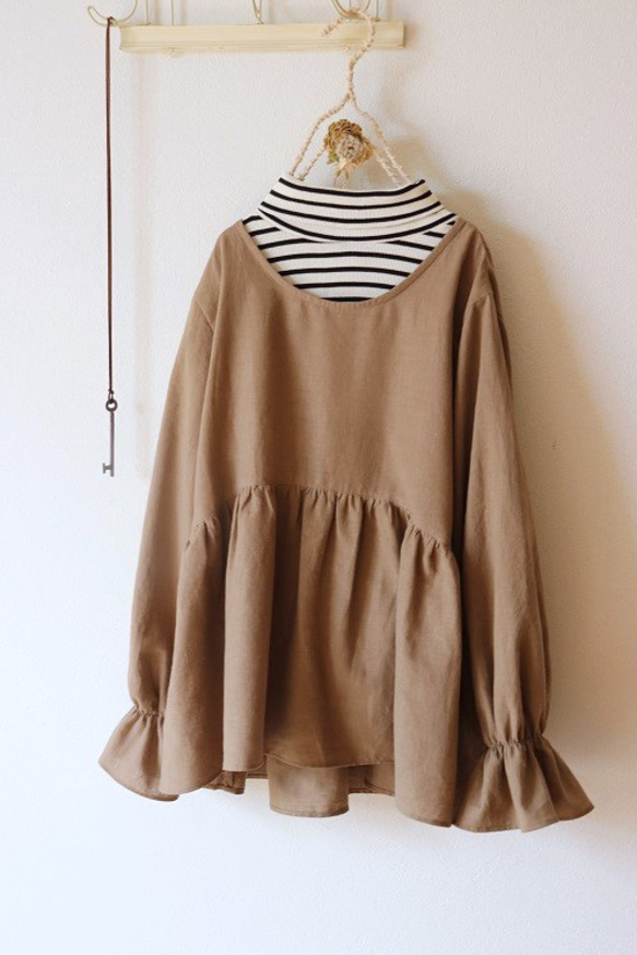 ハーフリネンのキャンディースリーブtops（モカベージュ） 7枚目の画像