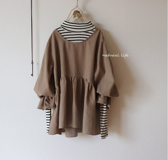 ハーフリネンのキャンディースリーブtops（モカベージュ） 10枚目の画像