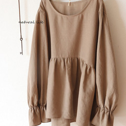 ハーフリネンのキャンディースリーブtops（モカベージュ） 2枚目の画像